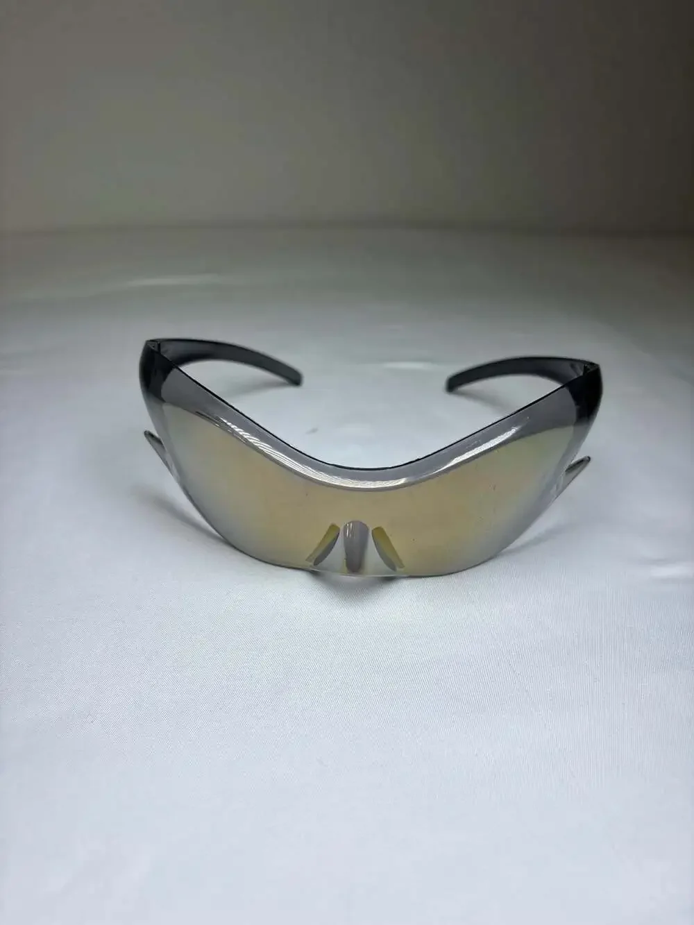 Futuristic Y2K Flame Wrap Around Shield Sunglasses with Bronze Mirror Lens